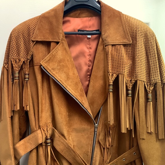 Women’s Tan Suede Fringe Jacket - Picture 3 of 8
